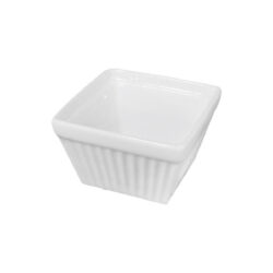 Fehér, bordázott, kónikus porcelán négyzetes tálka 60x60 mm, szószokhoz, mártásokhoz.