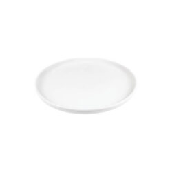 Fehér, sekély porcelán tányér Future 27 cm átmérővel, emelt peremmel.