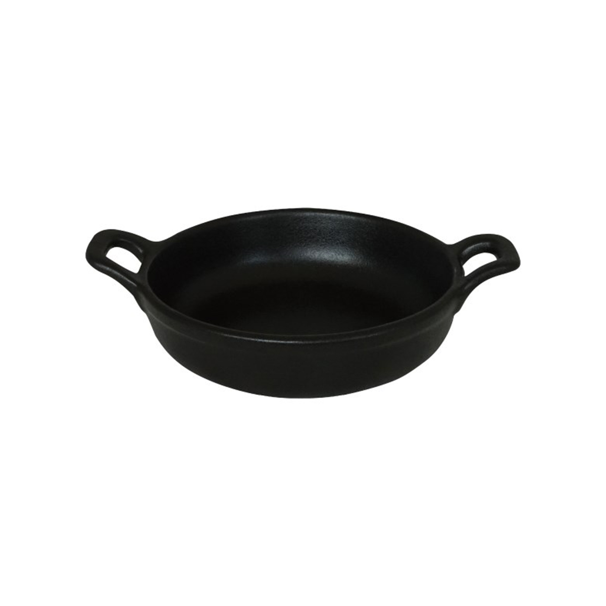 Fekete porcelán sütőtál két fogantyúval, öntöttvas utánzat, tálaláshoz és sütéshez.