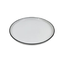 Sekély kerek porcelán tányér Future Black rim, 24 cm, elegáns fekete peremmel.
