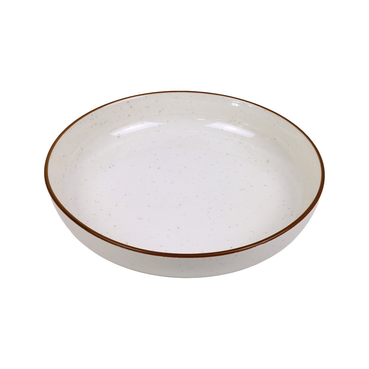 Félmély porcelán tányér Future Vanilla, 24 cm, pöttyökkel és barna szegéllyel.